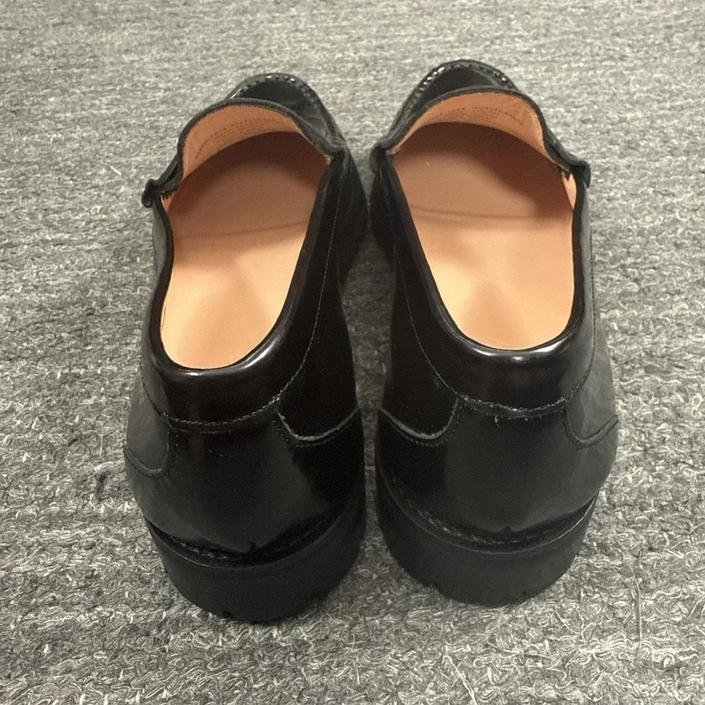 J Crew Winona Lug Sole Penny Loafers Women 9 Black Spazzolato Leather Chunky - Picture 6 of 12